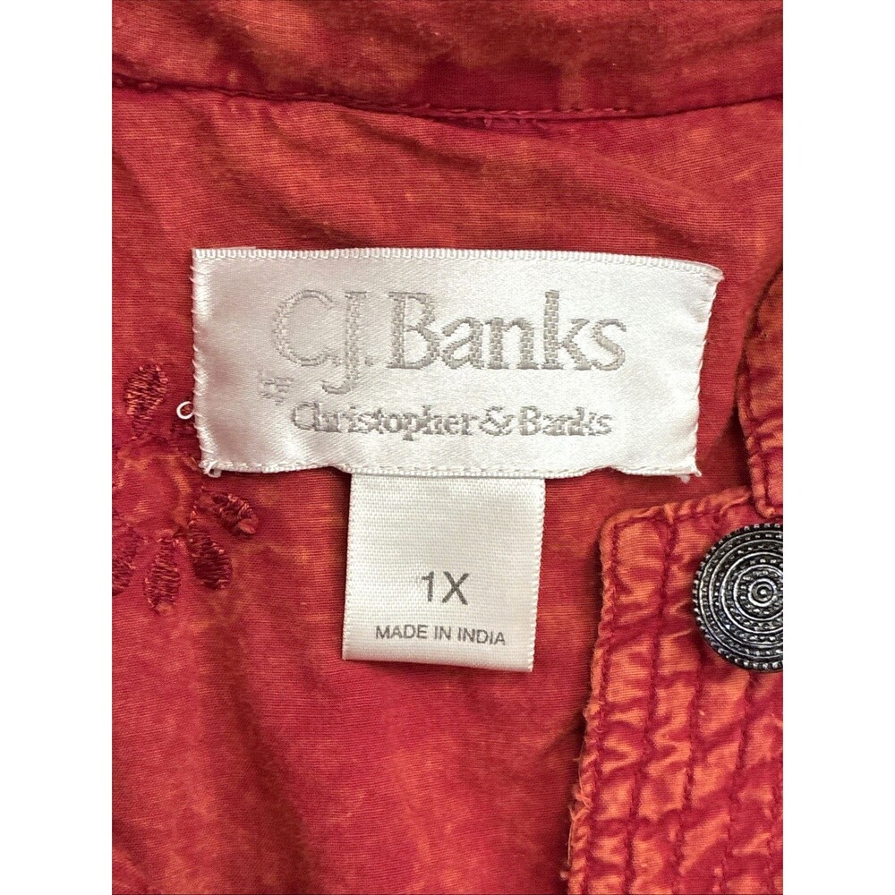 Vtg CJ Banks Floral Embroidered Shirt Jacket 1X Orange Cotton Boho Cottage Artsy - Picture 2 of 16